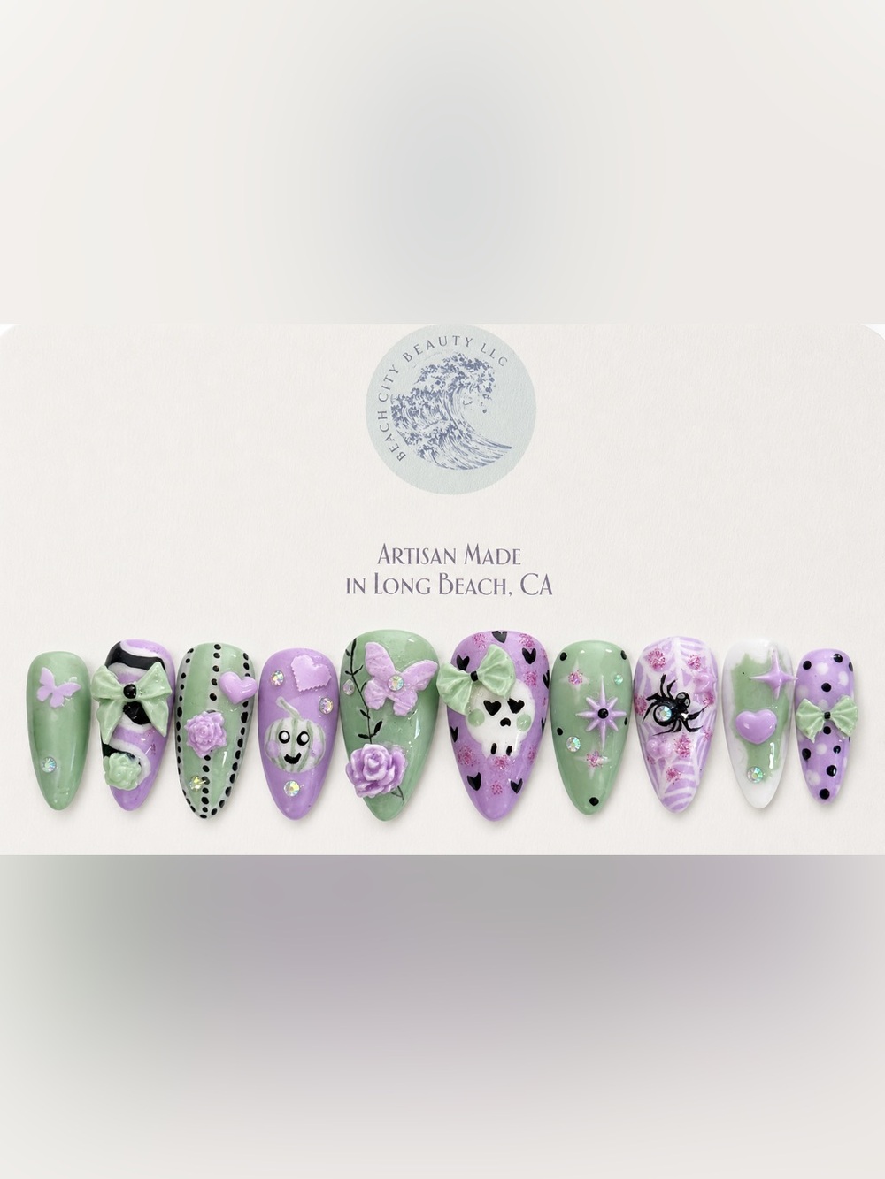 Pastel Halloween Almond Press On Nails Medium 3D Ghost Skull Spider Kawaii